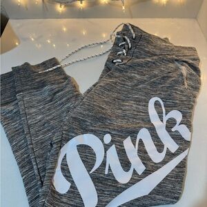 PINK Gray Joggers with White Logo